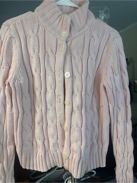 Chaps Sweaters - Chaps Pale Pink Cable-Knit Button Cardigan